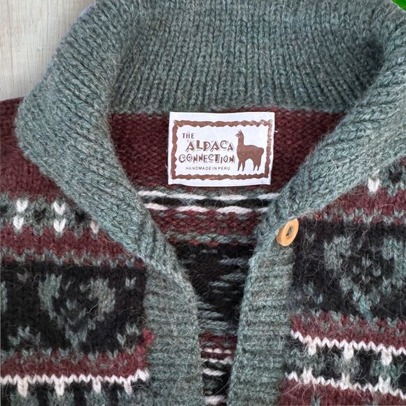 Alpaca Connection Peru Handmade Alpaca Wool Cardigan Sweater Fair Isle Knit Vtg - Picture 2 of 4